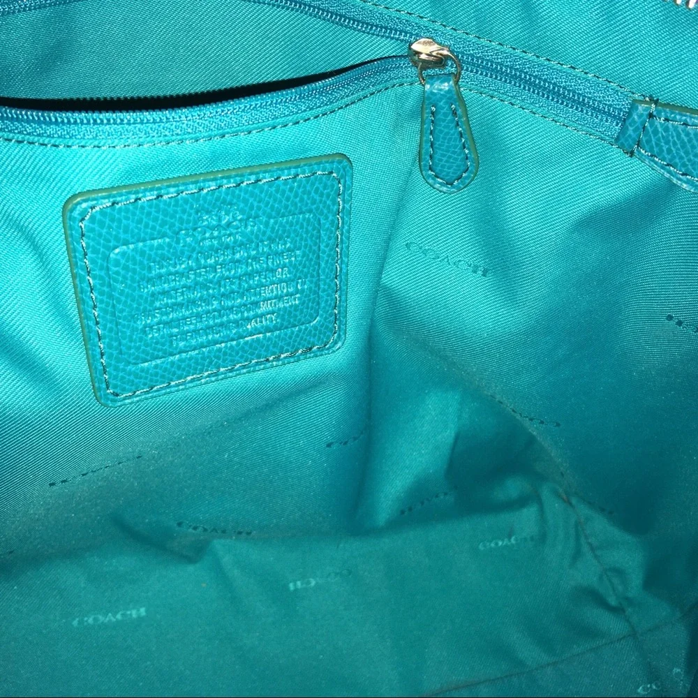 Coach Turnlock Tote bag Edgestain Leather Black Teal Turquoise L Handbag 38323 - Picture 13 of 16